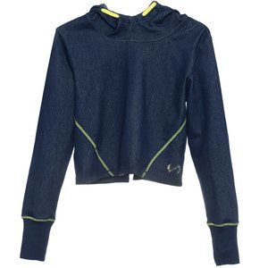 Infinity TLF Apparel Blue Neon Yellow Knit Denim Hoodie Mesh Cutout Size Large